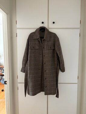 Vero Moda Plaid Pea Coat in Brown and Black